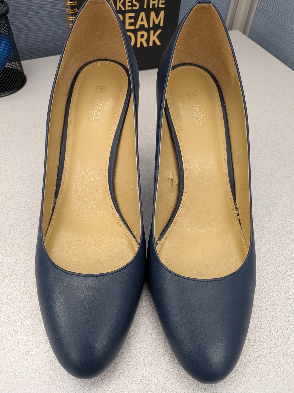 Michael Kors Navy Leather Block Heel Pumps - Picture 4 of 8
